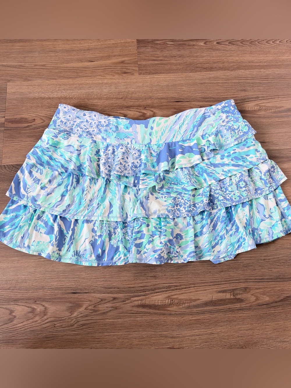 Lilly Pulitzer Luxletic Amira Skort XL Blue Haven Hey Hey Soleil Ruffle Pockets